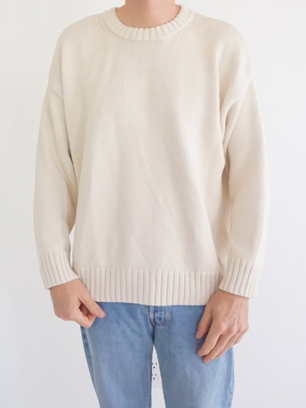 Vintage GAP Cream Solid Minimalist Classic Old Money Country Club Knit Sweater M